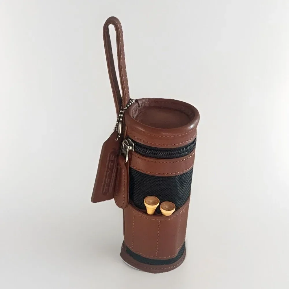 Vintage COACH Mini Golf Bag Tee & Ball Set RARE Limited Edition Brown Black 6”